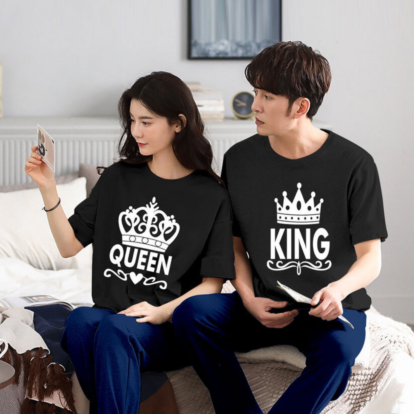 Queen & King Couple Night Suit for Men and Women Pack of 2 (7 colours)