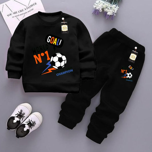 Black (Goal no 1) Printed Kids Tracksuit for Winter