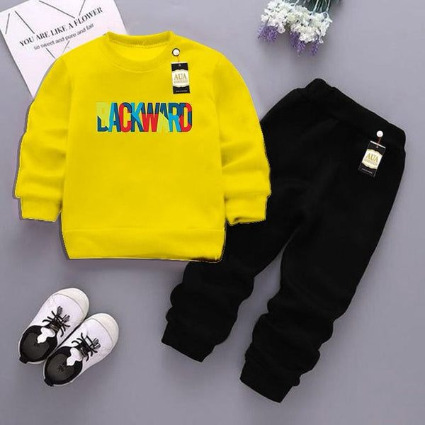 Yellow and Black (Backward) Printed Kids Tracksuit for Winter