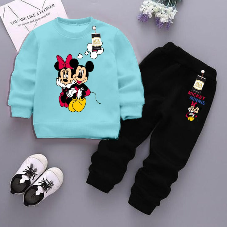 Sky Blue and Black (Micky Mouse) Printed Kids Tracksuit for Winter