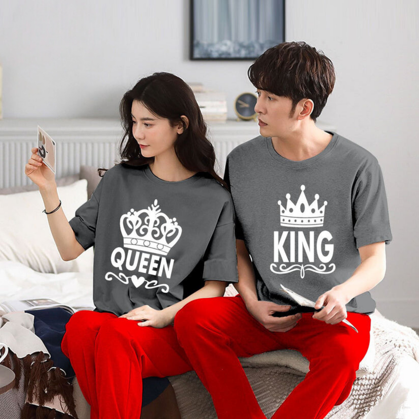 Queen & King Couple Night Suit for Men and Women Pack of 2 (7 colours)