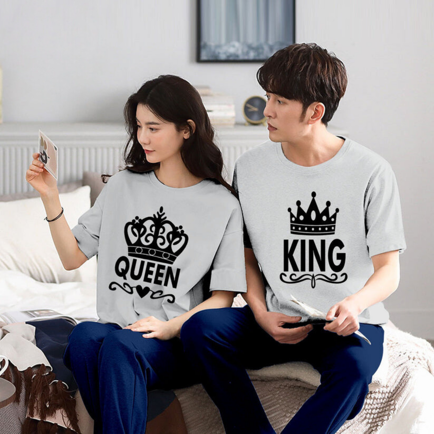Queen & King Couple Night Suit for Men and Women Pack of 2 (7 colours)