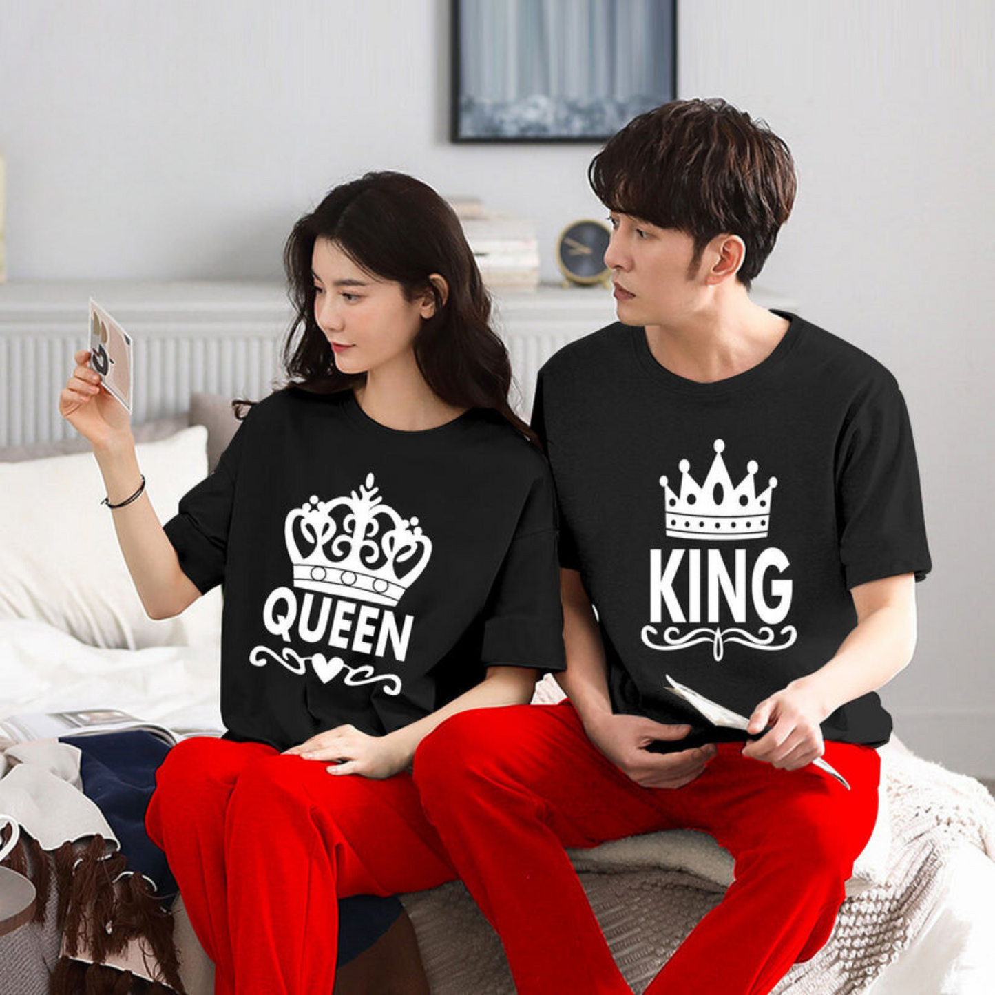 Queen & King Couple Night Suit for Men and Women Pack of 2 (7 colours)