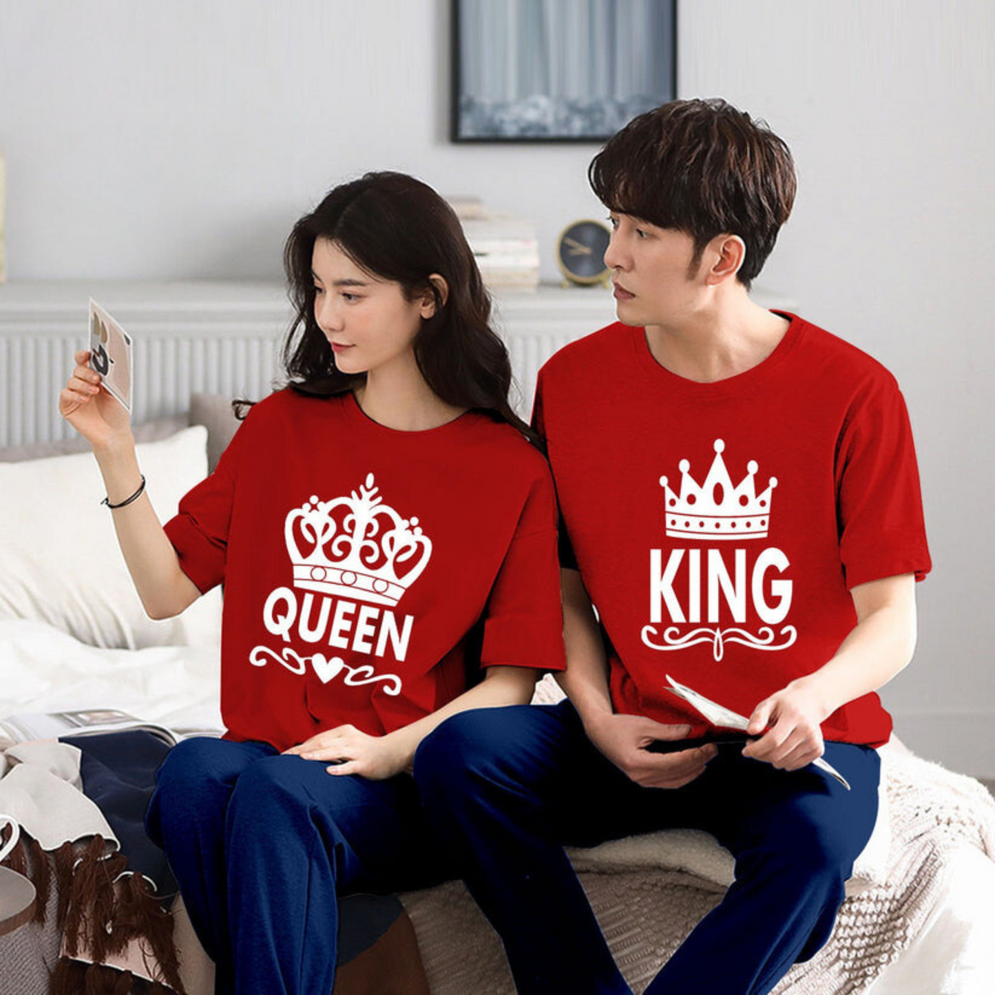 Queen & King Couple Night Suit for Men and Women Pack of 2 (7 colours)