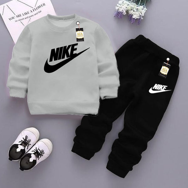 Grey and Black (Nike) Printed Kids Tracksuit for Winter