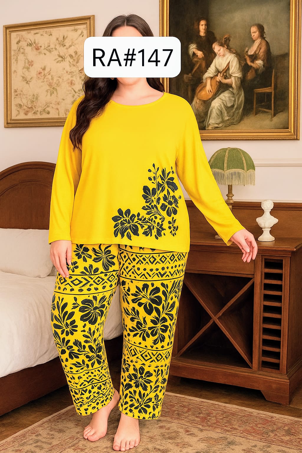 Women's Plus Size Folk Art Floral Long-Sleeve Pajama Set
