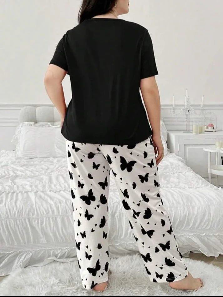 Women's Plus Size Green "Butterfly" Graphic & Print Pajama Set