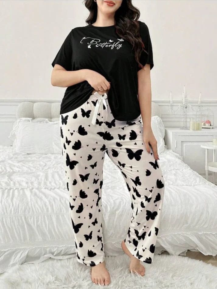 Women's Plus Size Green "Butterfly" Graphic & Print Pajama Set