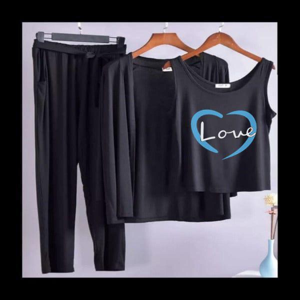 Women's 3-Piece Dusty Pink "Love" Heart Pajama Set