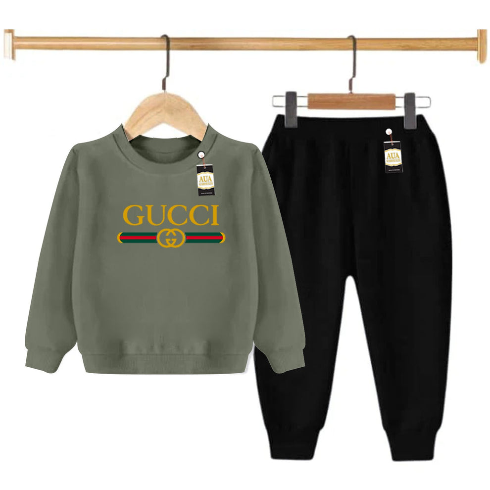 Dark Grey and Black (Gucci) Printed Kids Tracksuit for Winter By Ara Closets