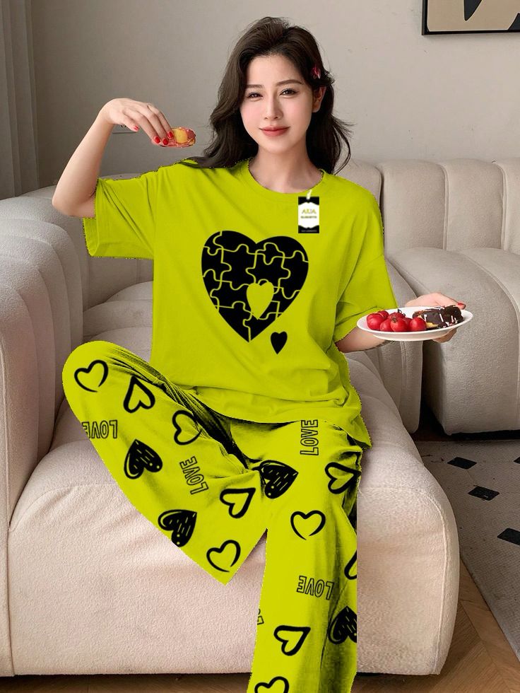 Gray (Copper) Color puzzle Heart Printed Capri home wear nightwear (9 Colors)