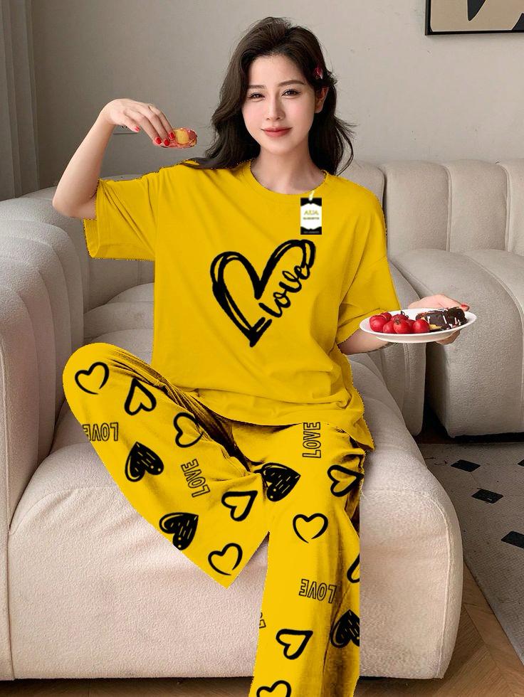 Purple Color Love Heart Printed Capri home wear nightwear (9 Colors)