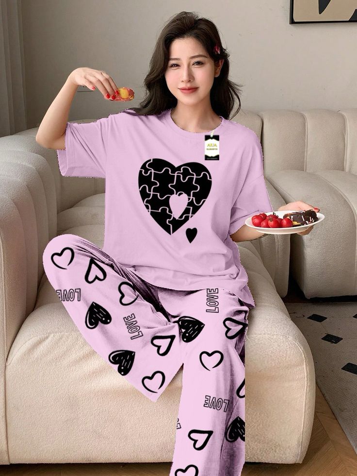 Gray (Copper) Color puzzle Heart Printed Capri home wear nightwear (9 Colors)