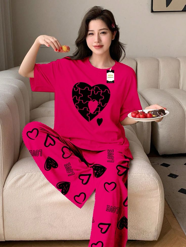 Gray (Copper) Color puzzle Heart Printed Capri home wear nightwear (9 Colors)