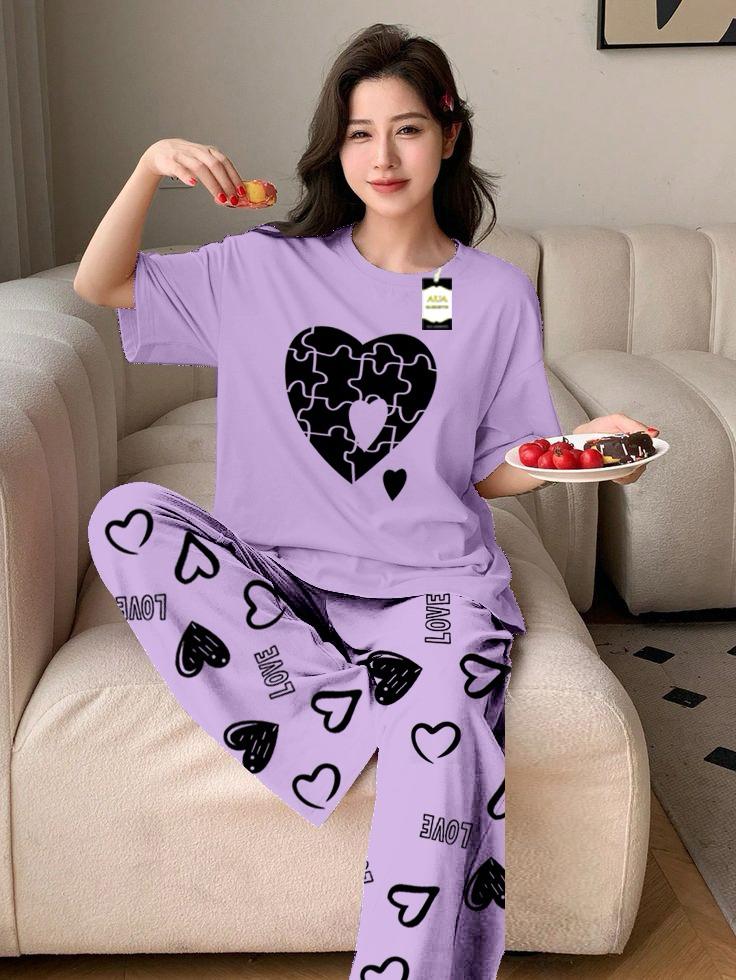 Gray (Copper) Color puzzle Heart Printed Capri home wear nightwear (9 Colors)