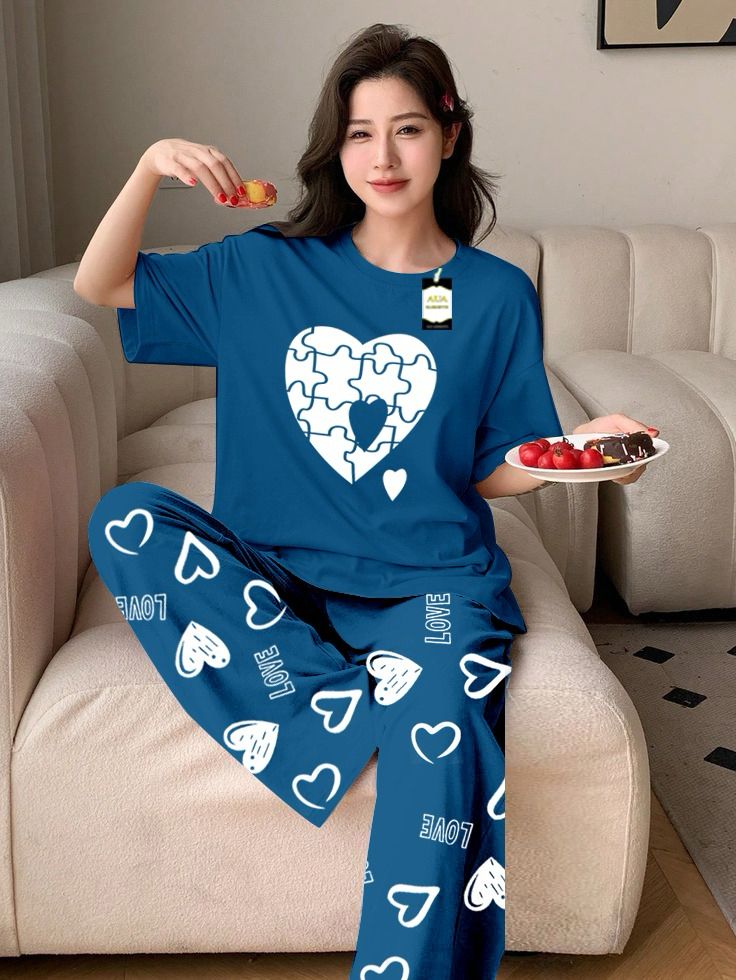 Gray (Copper) Color puzzle Heart Printed Capri home wear nightwear (9 Colors)