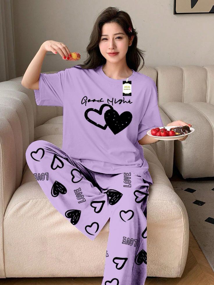 Light Green Color double Hearted good night Printed Capri home wear nightwear (8 Colors)