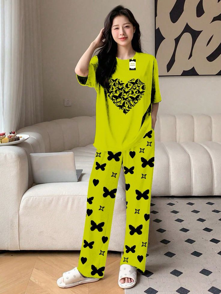 Brown Color women Heart Printed Capri home wear nightwear (8 Colors)