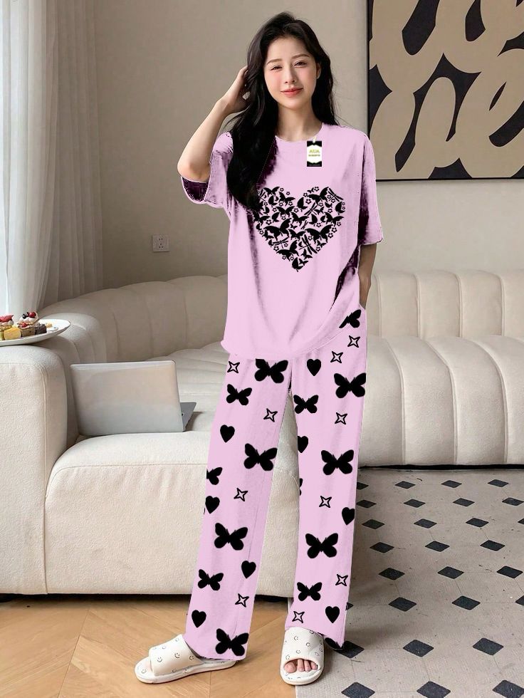 Brown Color women Heart Printed Capri home wear nightwear (8 Colors)
