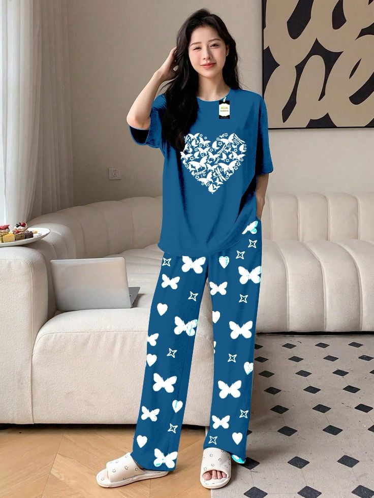 Brown Color women Heart Printed Capri home wear nightwear (8 Colors)