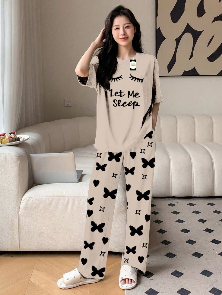 Yellow Color women Let me Sleep Printed Capri home wear nightwear (8 Colors)