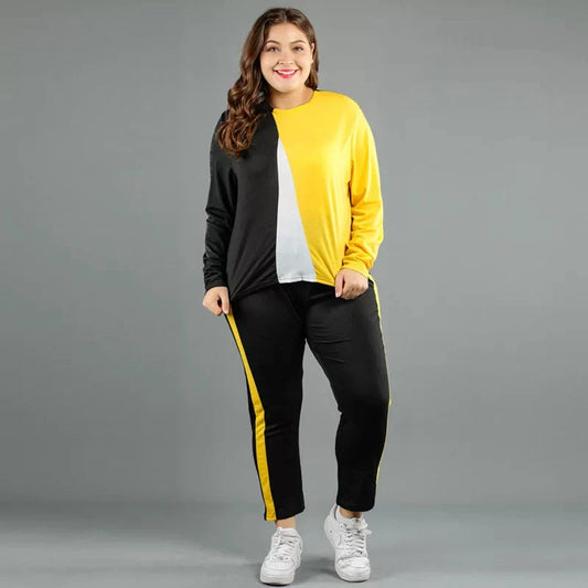 MULTICOLOUR YELLOW STREET PANEL FULL SLEEVES GYM TRACK SUIT FOR WOMEN BY AUA GARMENTS