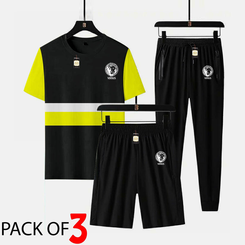 VERSUS Printed 3 piece cross panel tracksuit for men (Panel t shirt + trouser + short)