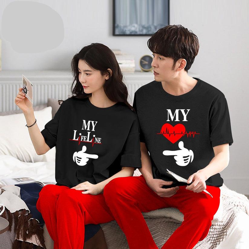 My Life Line & My Couple Night Suit for Men and Women Pack of 2 (5 colours)