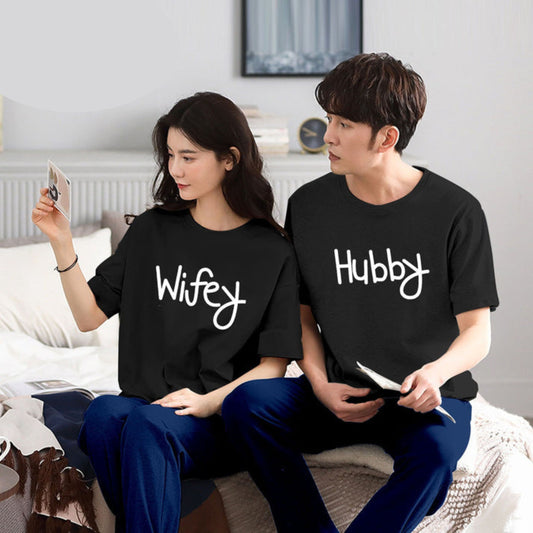 Wifey & Hubby Printed Couple Night Suit for Men and Women Pack of 2 (7 colours)