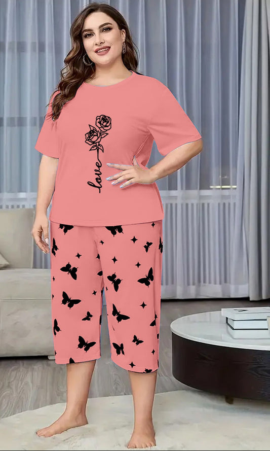 Peach Rose Love Printed Half-Sleeved Vest For Leisure Home Wear Female Sleepwear Night Dress