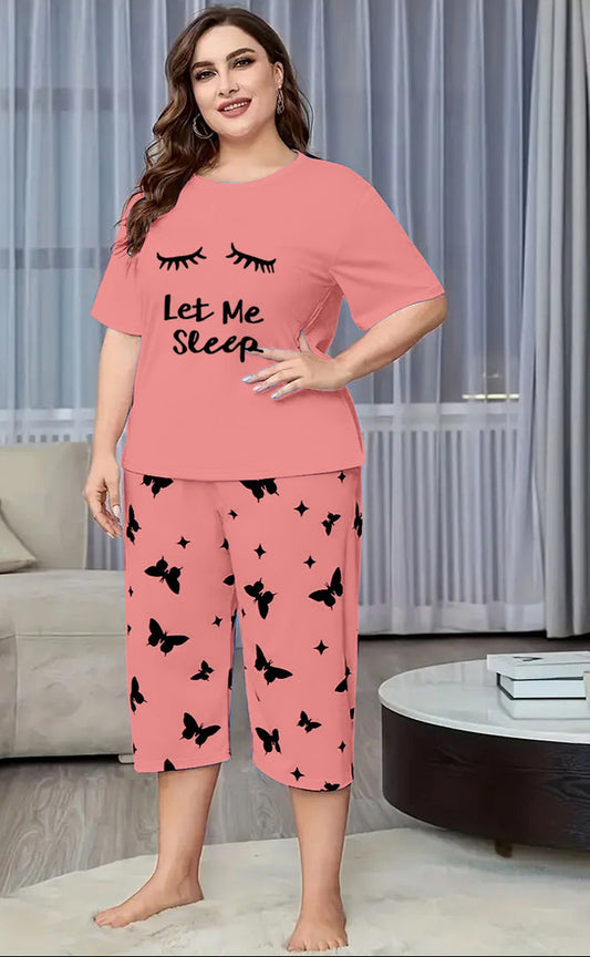Peach Let Me Sleep Printed Half-Sleeved Vest For Leisure Home Wear Female Sleepwear Night Dress