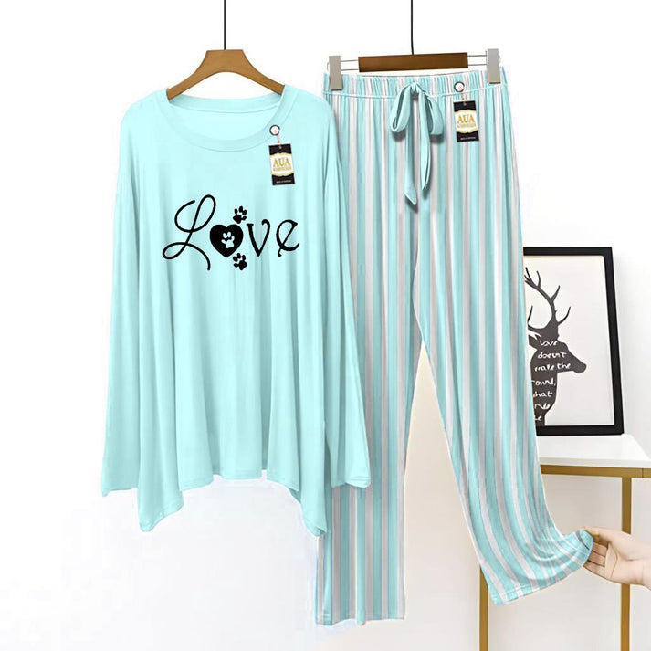 Aqua Blue Printed Lining Lounge wear Nightwear Sleepwear For Women (5 Articles)(002)