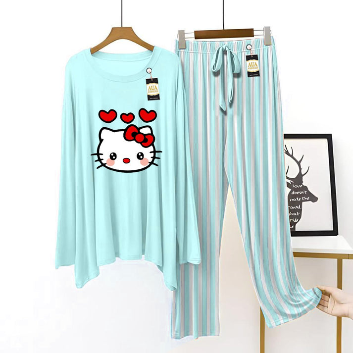 Aqua Blue Printed Lining Lounge wear Nightwear Sleepwear For Women (5 Articles)(002)