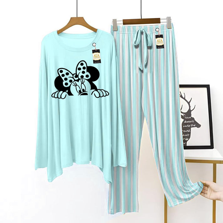 Aqua Blue Printed Lining Lounge wear Nightwear Sleepwear For Women (5 Articles)(002)