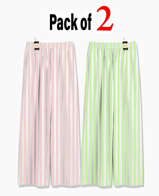 Pack of 2 Women's Nightwear Pajama Set -Peach & Green Lining trouser Print