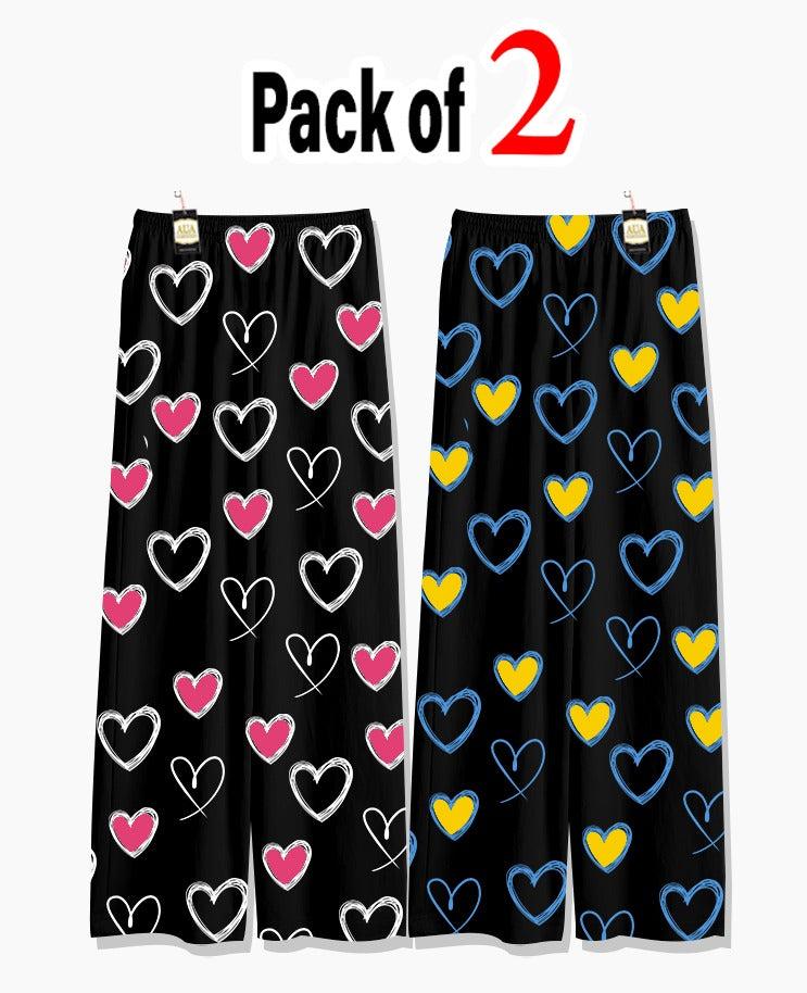 Pack of 2 Women's Nightwear Pajama Set -Pink & Yellow Printed trouser Print