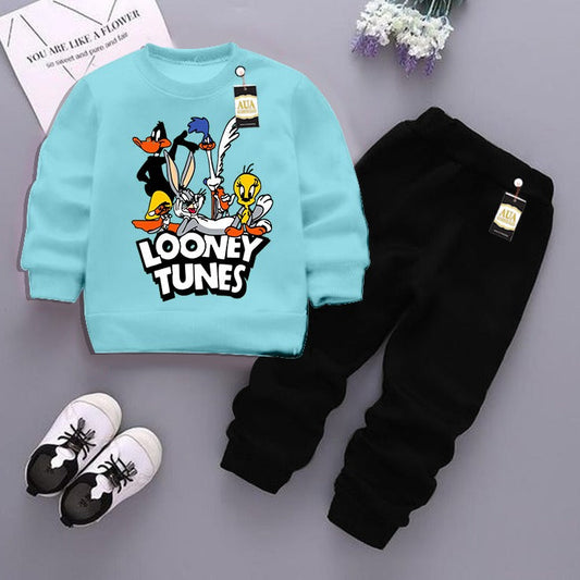Sky Blue and Black (Looney Tunes ) Printed Kids Tracksuit for Winter