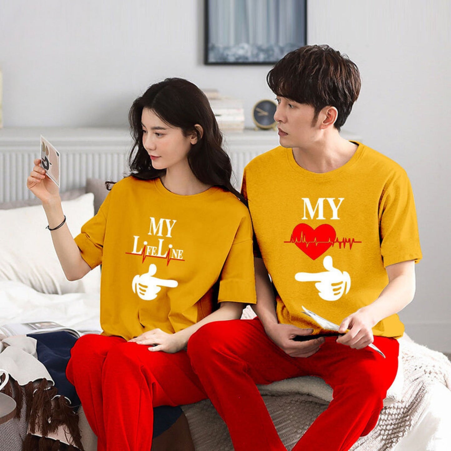 My Life Line & My Couple Night Suit for Men and Women Pack of 2 (5 colours)