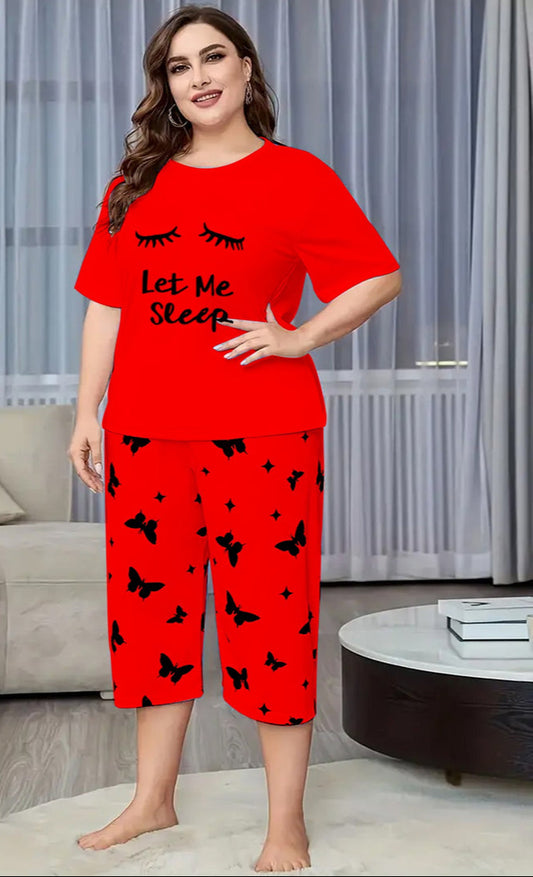Red Let me sleep Printed Half-Sleeved Vest For Leisure Home Wear Female Sleepwear Night Dress