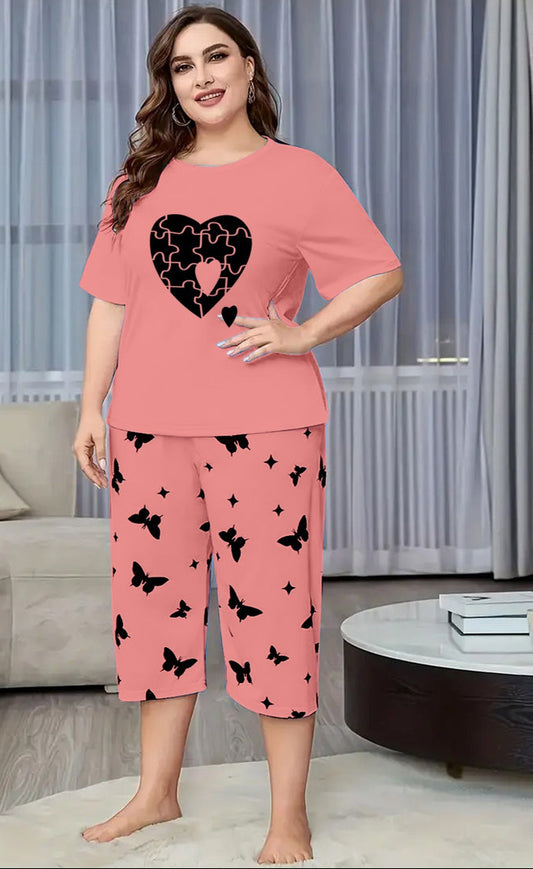 Peach Puzzel Heart Printed Half-Sleeved Vest For Leisure Home Wear Female Sleepwear Night Dress By Ara Closets (Copy) (Copy) (Copy) (Copy) (Copy) (Copy) (Copy) (Copy)