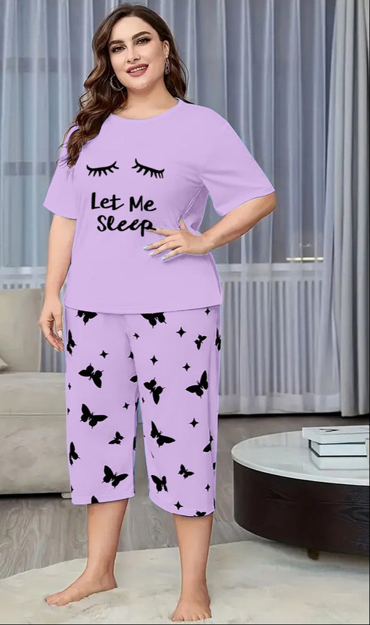 Purple Let me Sleeep Printed Half-Sleeved Vest For Leisure Home Wear Female Sleepwear Night Dress