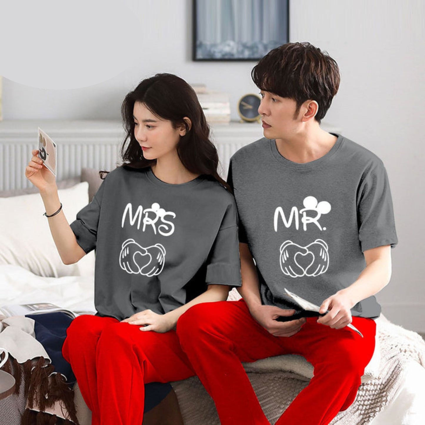 Wifey & Hubby Printed Couple Night Suit for Men and Women Pack of 2 (7 colours)