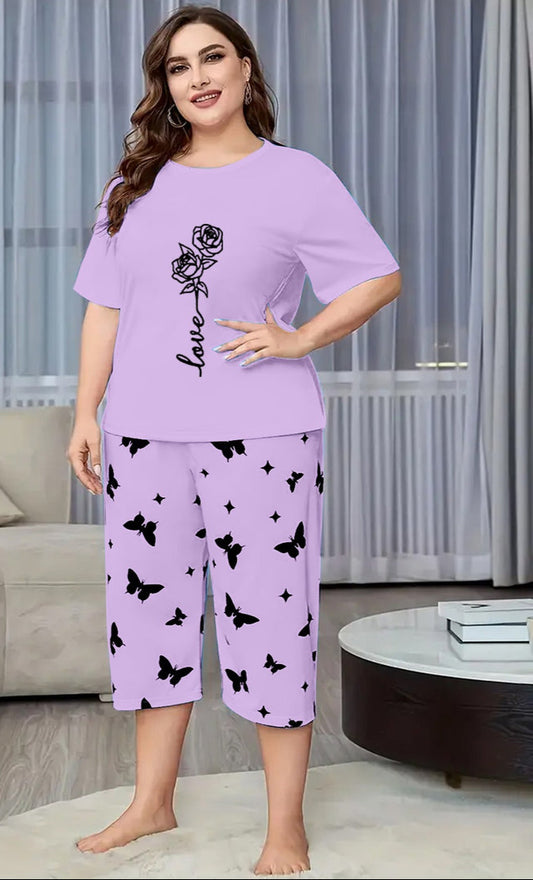 purple rose Love Printed Half-Sleeved Vest For Leisure Home Wear Female Sleepwear Night Dress