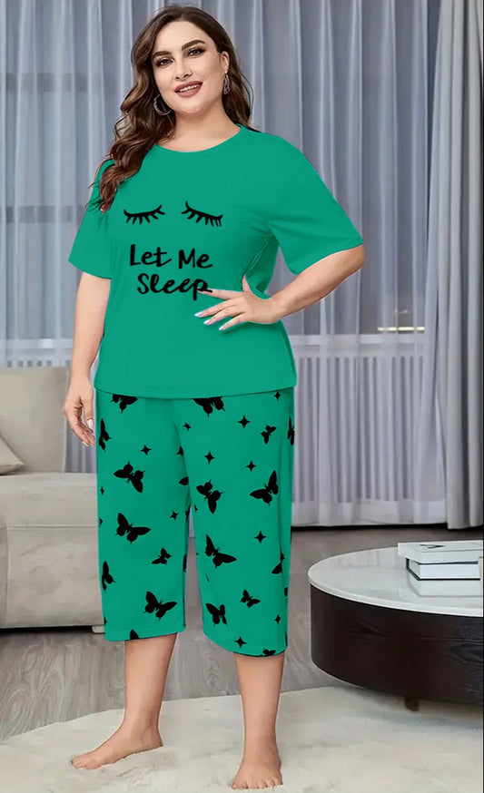Green Let Me Sleep Printed Half-Sleeved Vest For Leisure Home Wear Female Sleepwear Night Dress