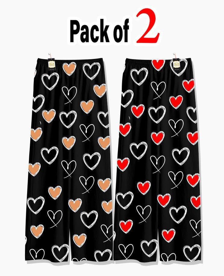 Pack of 2 Women's Nightwear Pajama Set - Beige & Red printed trouser Print