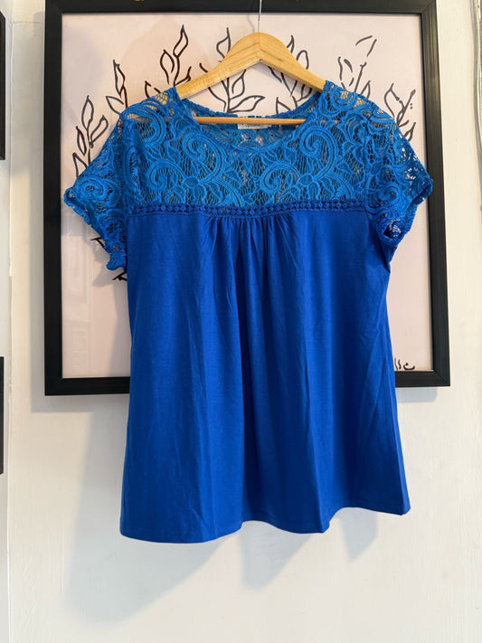 Blue Color Net Printed Brand T-Shirt for Women – Soft & Comfortable Everyday Wear
