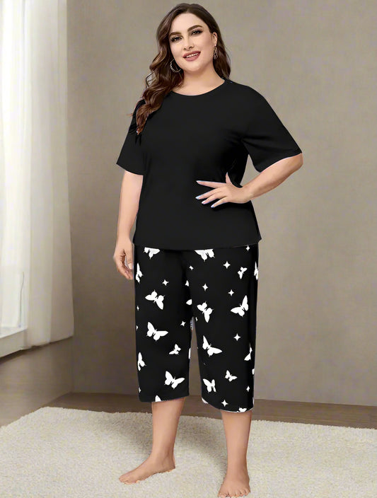 BLACK PLAN Printed Half-Sleeved Vest For Leisure Home Wear Female Sleepwear Night Dress By Ara Closets