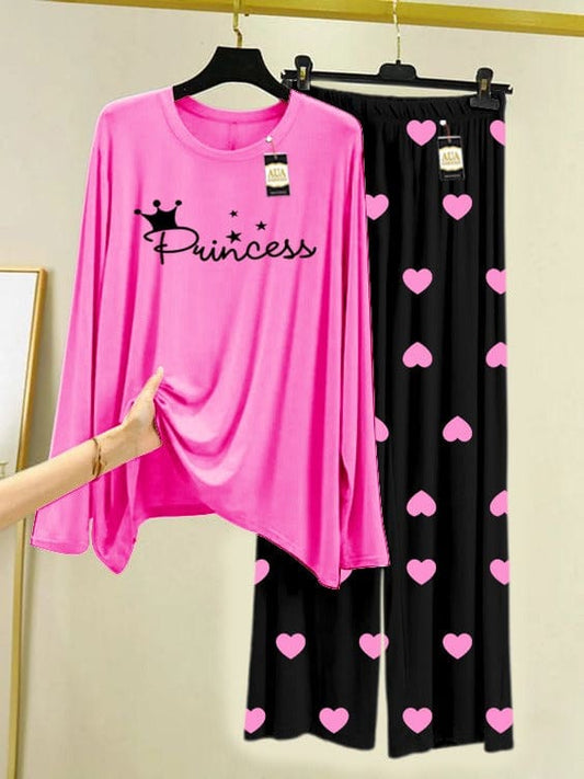 Princess" Print Pajama Set with Heart Trousers