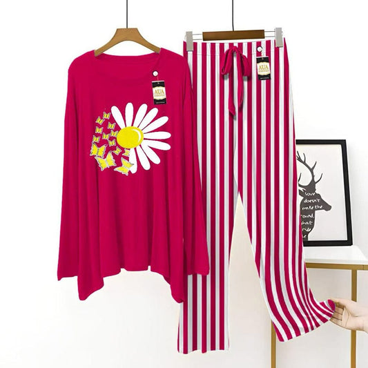 "Fresh Daisy Striped Night Suit"