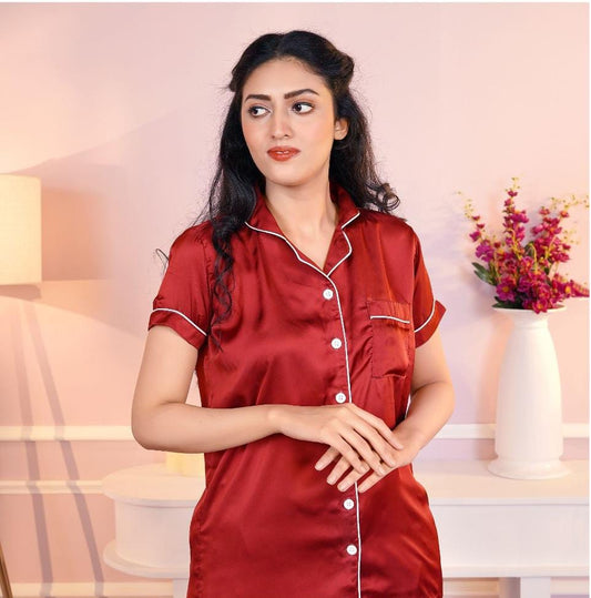 Women's Classic Satin Silk Short-Sleeve Pajama Set